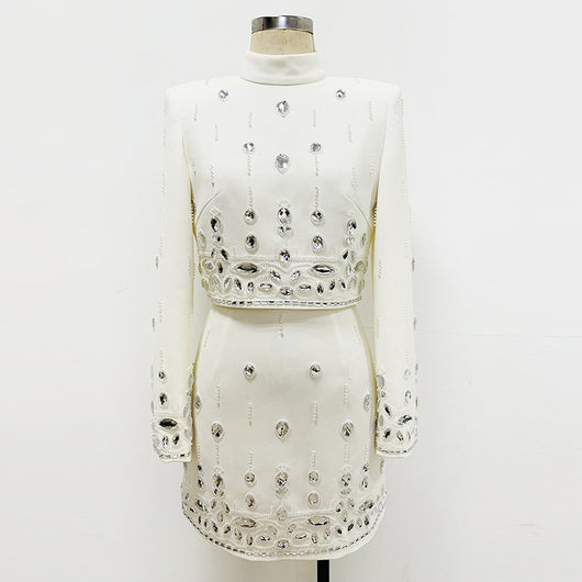 Conjunto de Vestido Corto Elegante con Incrustaciones de Diamantes - Dos Piezas - Image 34