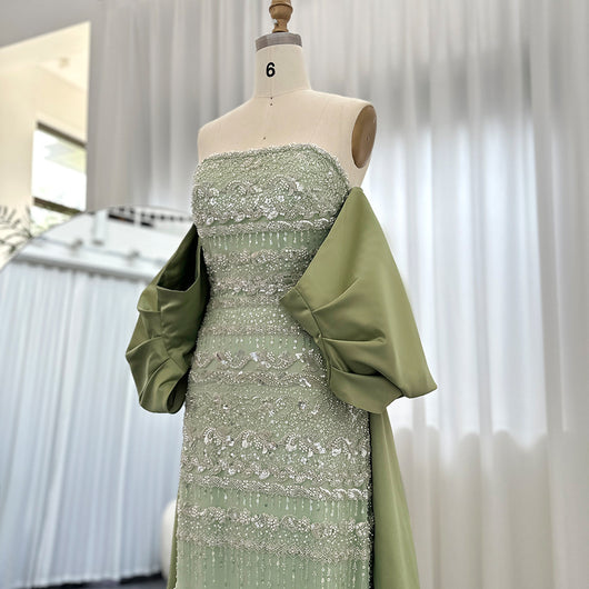 Vestido de Noche Satinado con Cuentas y Hombros Descubiertos - Image 15