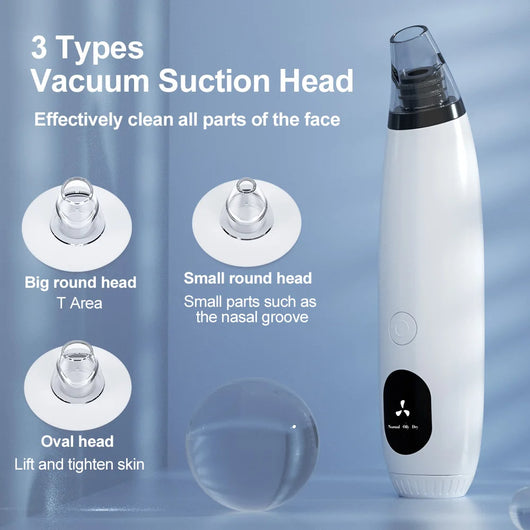 White blackhead vacuum remover with rose gold accents, clear suction head, and control buttons for strong, normal, and soothe modes. - Image 20