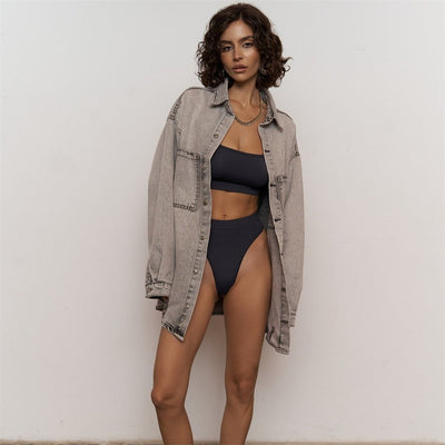 Camisa Denim Mujer Estilo Urbano con Letras - Image 16