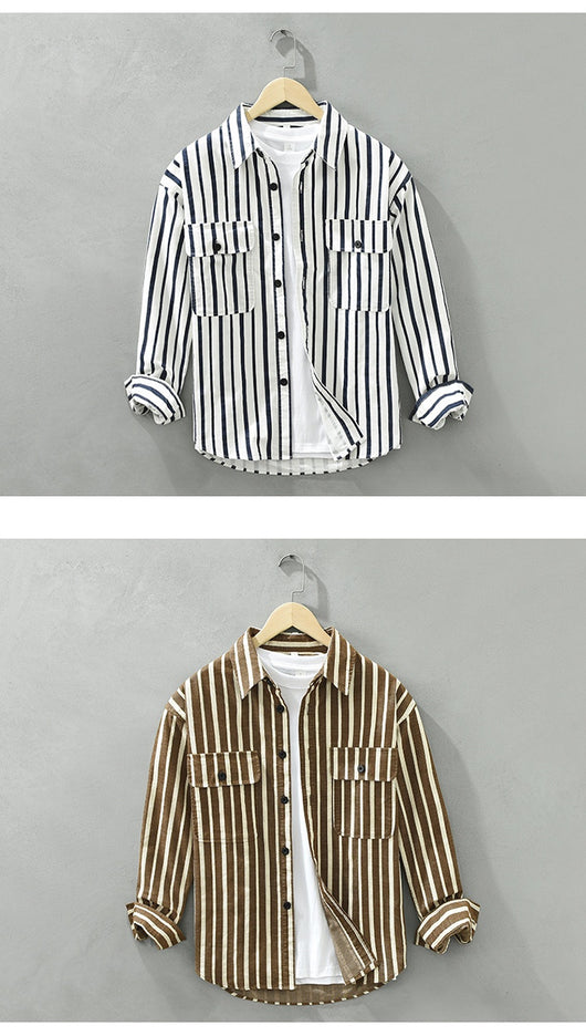 Camisa Suelta a Rayas Remodelada para Hombre Joven - Image 22