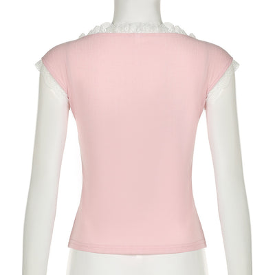 Blusa Elegante de Encaje con Cuello Cuadrado y Manga Corta - Image 35