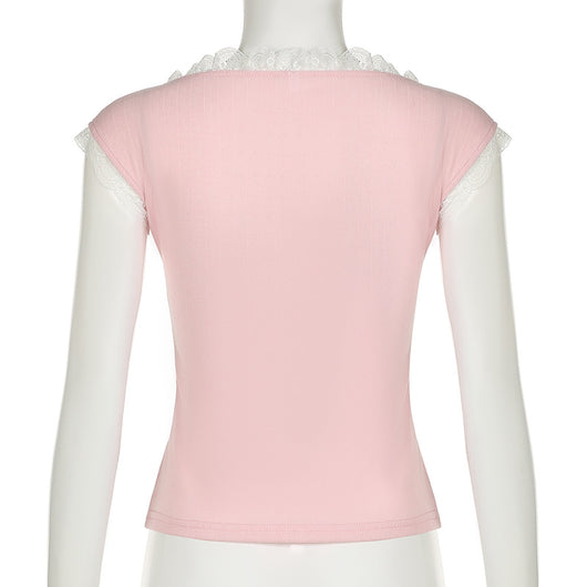 Blusa Elegante de Encaje con Cuello Cuadrado y Manga Corta - Image 35