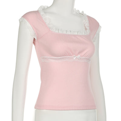 Blusa Elegante de Encaje con Cuello Cuadrado y Manga Corta - Image 37