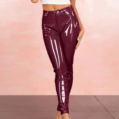 Pantalones Ajustados Brillantes de Cintura Alta Estilo Urbano - Image 30