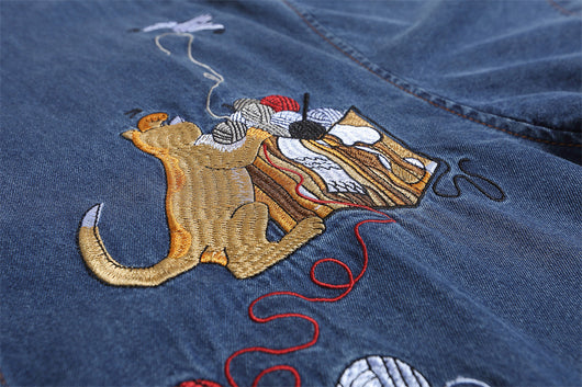 Camisa Denim Manga Corta con Bordado de Gato para Hombre - Image 20