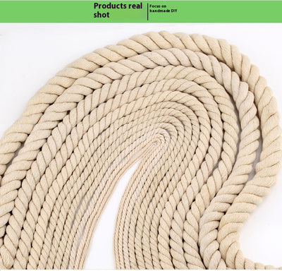 Coiled beige three-strand coarse cotton rope, showcasing its natural texture and thickness on a white background. - Image 26