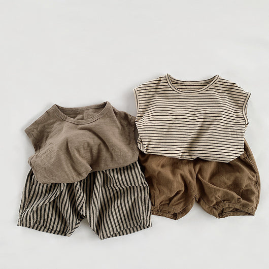 Shorts Infantiles de Algodón y Lino con Rayas Verticales para Verano - Image 18