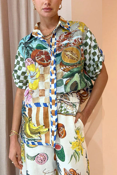 Conjunto de Blusa Estampada y Pantalón Ancho Holgado para Mujer - Image 8