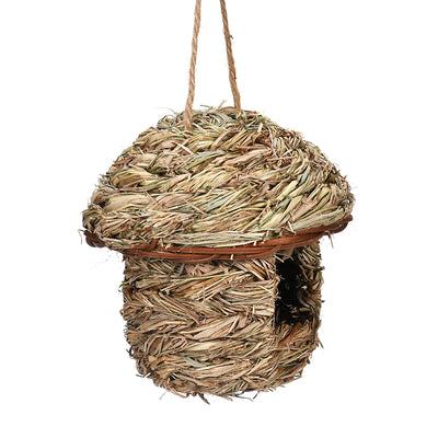 Handmade straw bird nest, house-shaped with a hanging rope, natural color, 15cm tall, 14cm wide. - Image 8