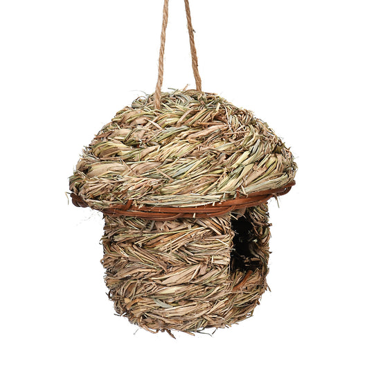 Handmade straw bird nest, house-shaped with a hanging rope, natural color, 15cm tall, 14cm wide. - Image 8