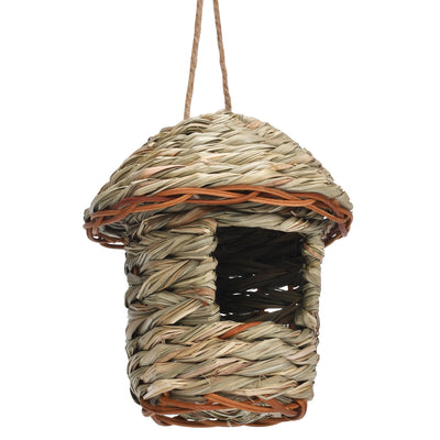 Handmade straw bird nest, house-shaped with a hanging rope, natural color, 15cm tall, 14cm wide. - Image 9