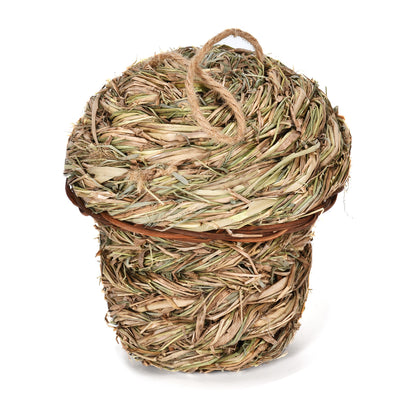Handmade straw bird nest, house-shaped with a hanging rope, natural color, 15cm tall, 14cm wide. - Image 10