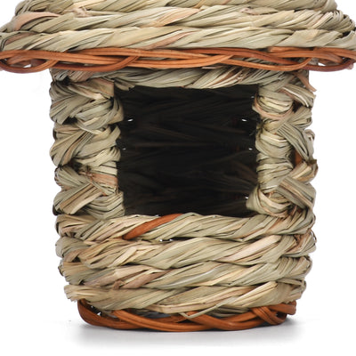 Handmade straw bird nest, house-shaped with a hanging rope, natural color, 15cm tall, 14cm wide. - Image 12