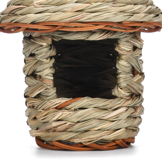 Handmade straw bird nest, house-shaped with a hanging rope, natural color, 15cm tall, 14cm wide. - Image 12