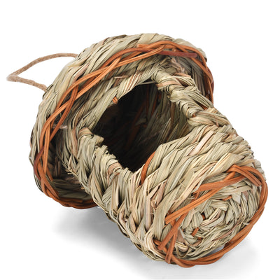 Handmade straw bird nest, house-shaped with a hanging rope, natural color, 15cm tall, 14cm wide. - Image 13