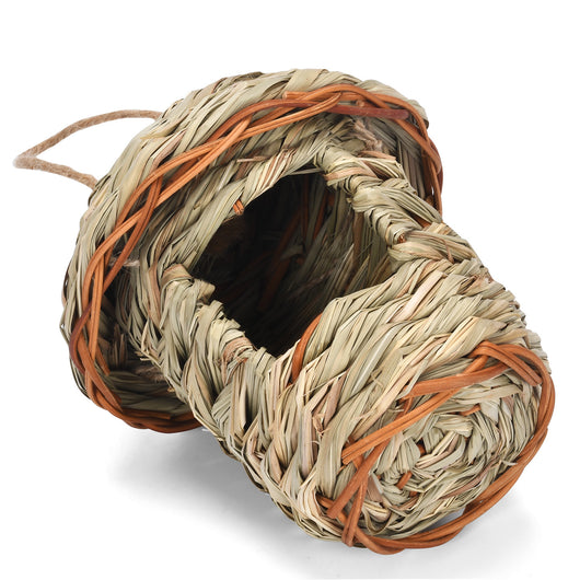 Handmade straw bird nest, house-shaped with a hanging rope, natural color, 15cm tall, 14cm wide. - Image 13