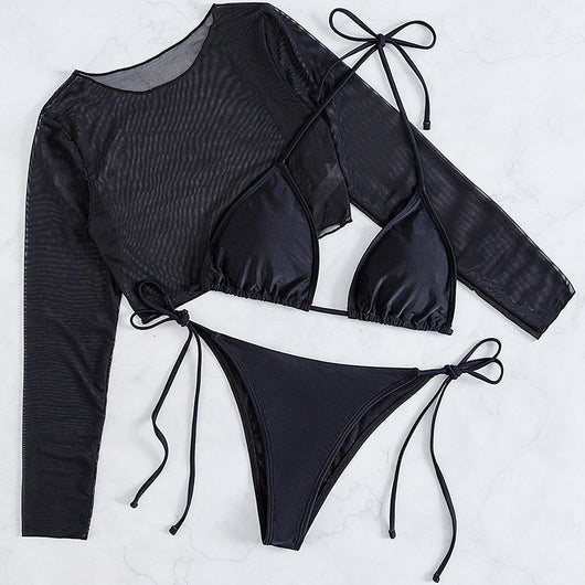 Traje de Baño Tres Piezas con Chaqueta de Malla de Manga Larga para Mujer - Image 19