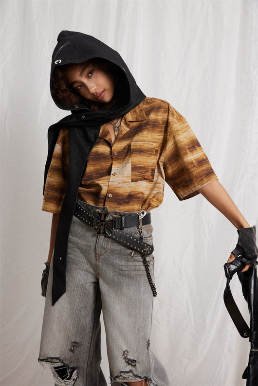 Camisa de Manga Corta con Rayas Degradadas para Hombre - Image 30