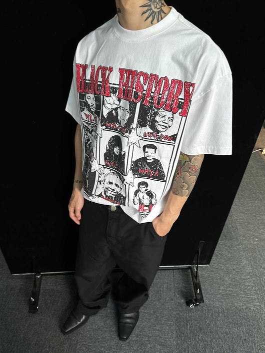 Camiseta Blanca Casual con Estampado Retrato Desgastado - Image 7
