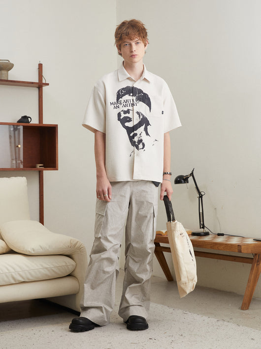 Camiseta Suelta de Manga Corta con Textura de Retrato Americano - Image 9