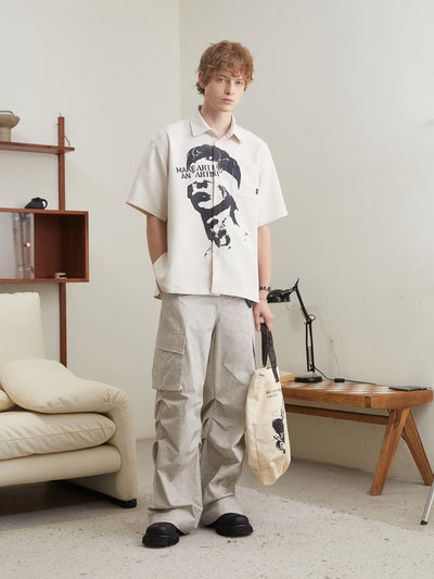 Camiseta Suelta de Manga Corta con Textura de Retrato Americano - Image 10