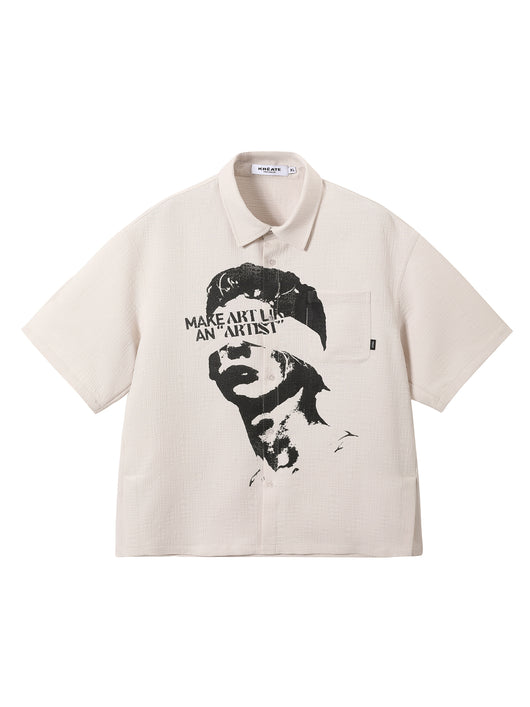 Camiseta Suelta de Manga Corta con Textura de Retrato Americano - Image 11