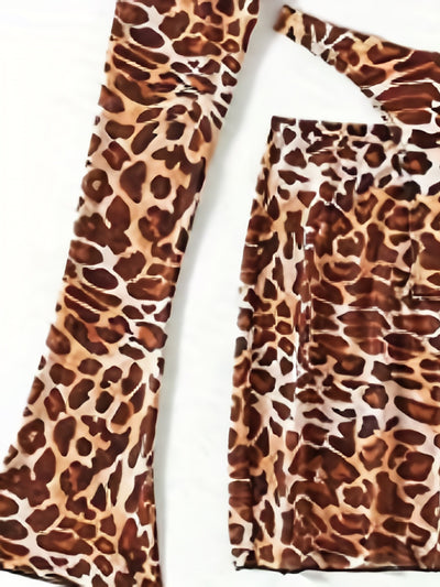 Leopard print three-piece swimsuit set with a halter bikini top, high-cut bottom, mini skirt, and detached long sleeves. - Image 8