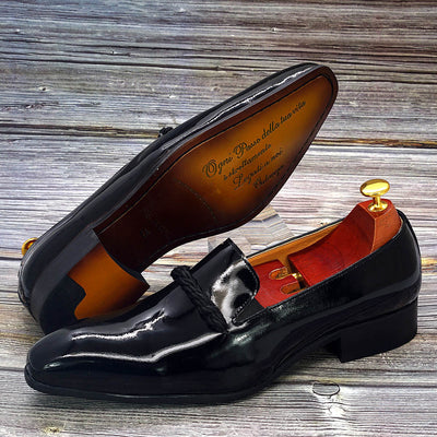 Mocasines Formales de Cuero Charol Negro Punta Aguda para Hombre - Image 23