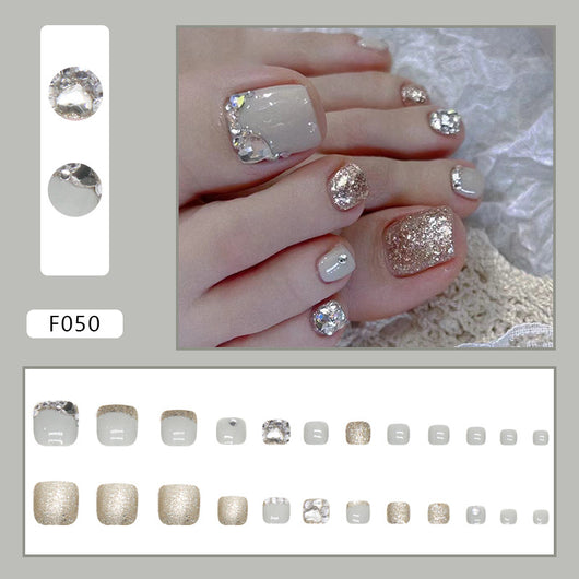 Uñas de Pie Brillantes con Diamantes Completos Champagne - Image 17