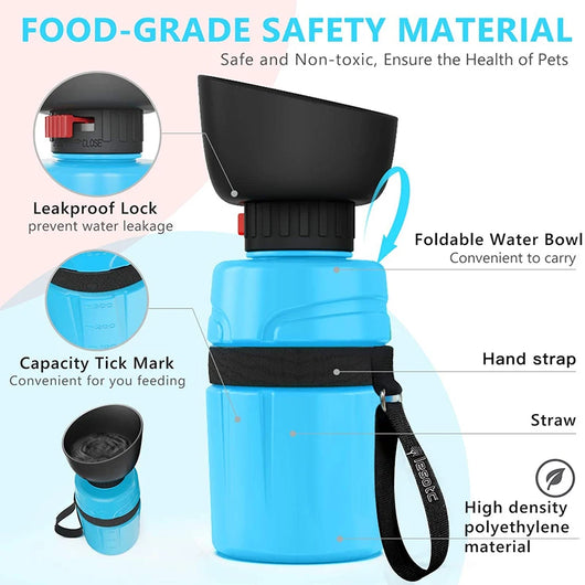 Pink and black foldable pet water bottle with integrated bowl, shown extended and collapsed, with a dog drinking. - Image 30