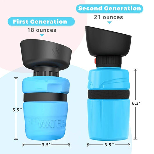 Pink and black foldable pet water bottle with integrated bowl, shown extended and collapsed, with a dog drinking. - Image 31