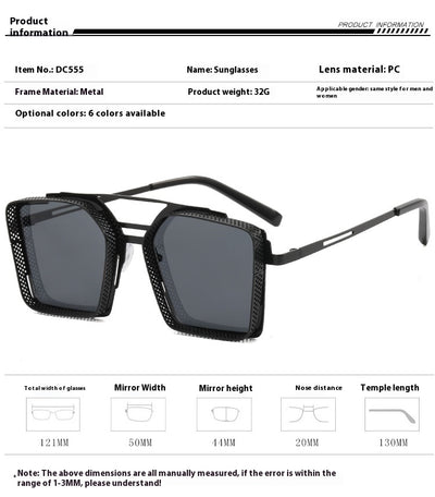 Gafas de Sol Steampunk Hombre Marco Hueco Cuadrado Metal Doble Rayo - Image 25