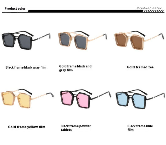 Gafas de Sol Steampunk Hombre Marco Hueco Cuadrado Metal Doble Rayo - Image 27