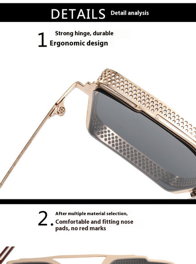 Gafas de Sol Steampunk Hombre Marco Hueco Cuadrado Metal Doble Rayo - Image 29