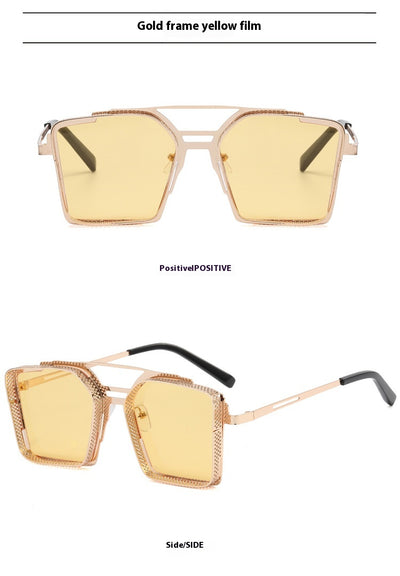 Gafas de Sol Steampunk Hombre Marco Hueco Cuadrado Metal Doble Rayo - Image 31