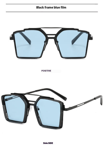 Gafas de Sol Steampunk Hombre Marco Hueco Cuadrado Metal Doble Rayo - Image 32