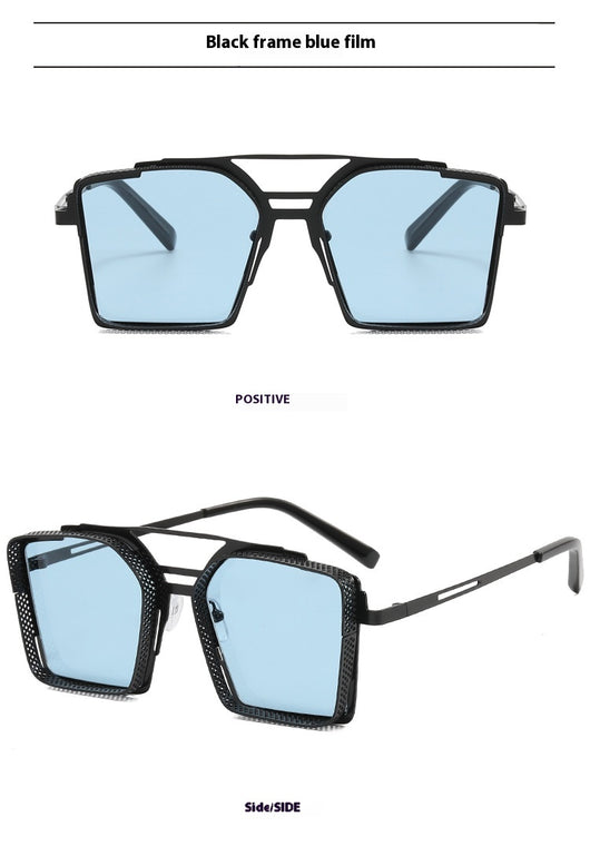 Gafas de Sol Steampunk Hombre Marco Hueco Cuadrado Metal Doble Rayo - Image 32