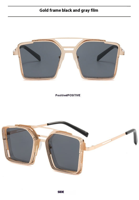 Gafas de Sol Steampunk Hombre Marco Hueco Cuadrado Metal Doble Rayo - Image 34