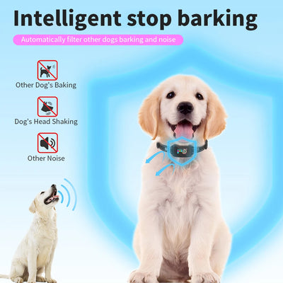 Smart automatic anti-barking dog collar with digital display, portable pet water bottle with food compartment, and a rectangular pet bed. - Image 25