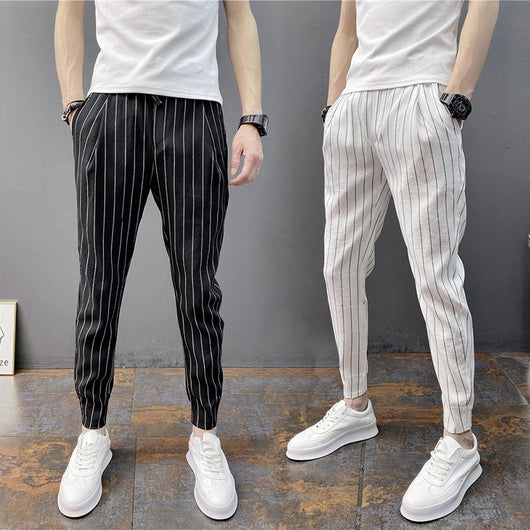 Pantalones Casuales Slim Fit Hombre con Rayas Verticales para Primavera y Verano - Image 8