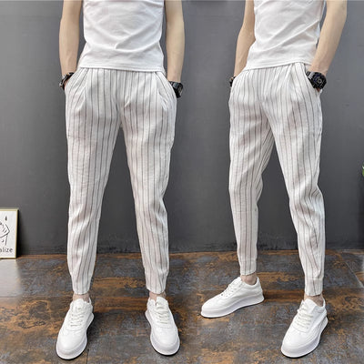 Pantalones Casuales Slim Fit Hombre con Rayas Verticales para Primavera y Verano - Image 10