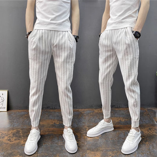 Pantalones Casuales Slim Fit Hombre con Rayas Verticales para Primavera y Verano - Image 10