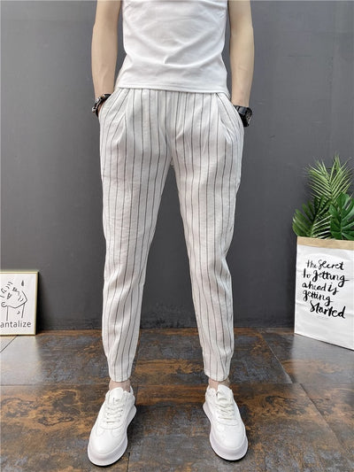 Pantalones Casuales Slim Fit Hombre con Rayas Verticales para Primavera y Verano - Image 12