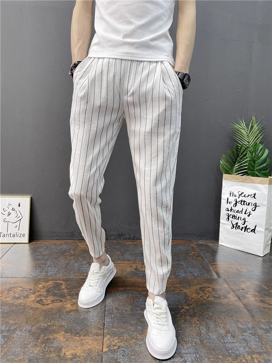 Pantalones Casuales Slim Fit Hombre con Rayas Verticales para Primavera y Verano - Image 14