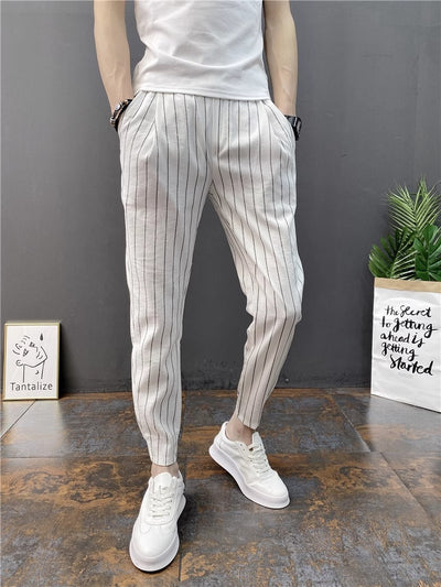 Pantalones Casuales Slim Fit Hombre con Rayas Verticales para Primavera y Verano - Image 16