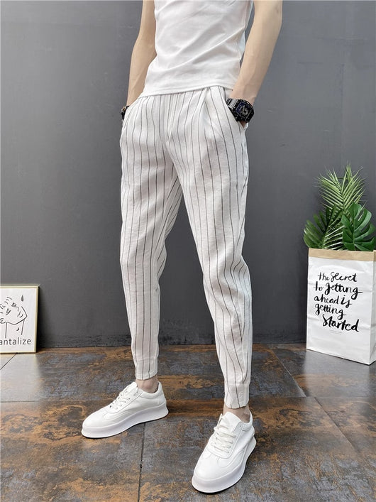 Pantalones Casuales Slim Fit Hombre con Rayas Verticales para Primavera y Verano - Image 18