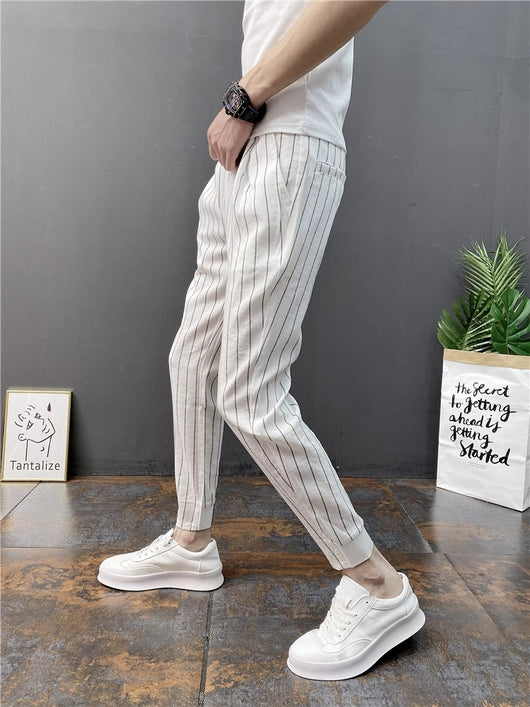Pantalones Casuales Slim Fit Hombre con Rayas Verticales para Primavera y Verano - Image 22
