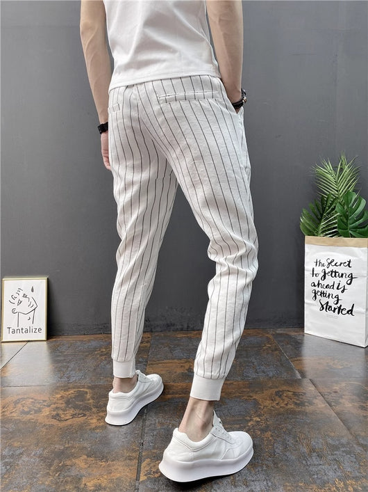 Pantalones Casuales Slim Fit Hombre con Rayas Verticales para Primavera y Verano - Image 24
