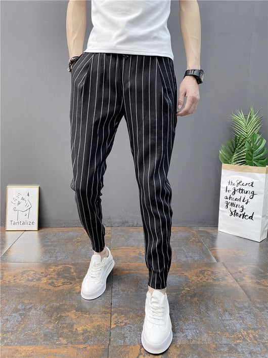 Pantalones Casuales Slim Fit Hombre con Rayas Verticales para Primavera y Verano - Image 36